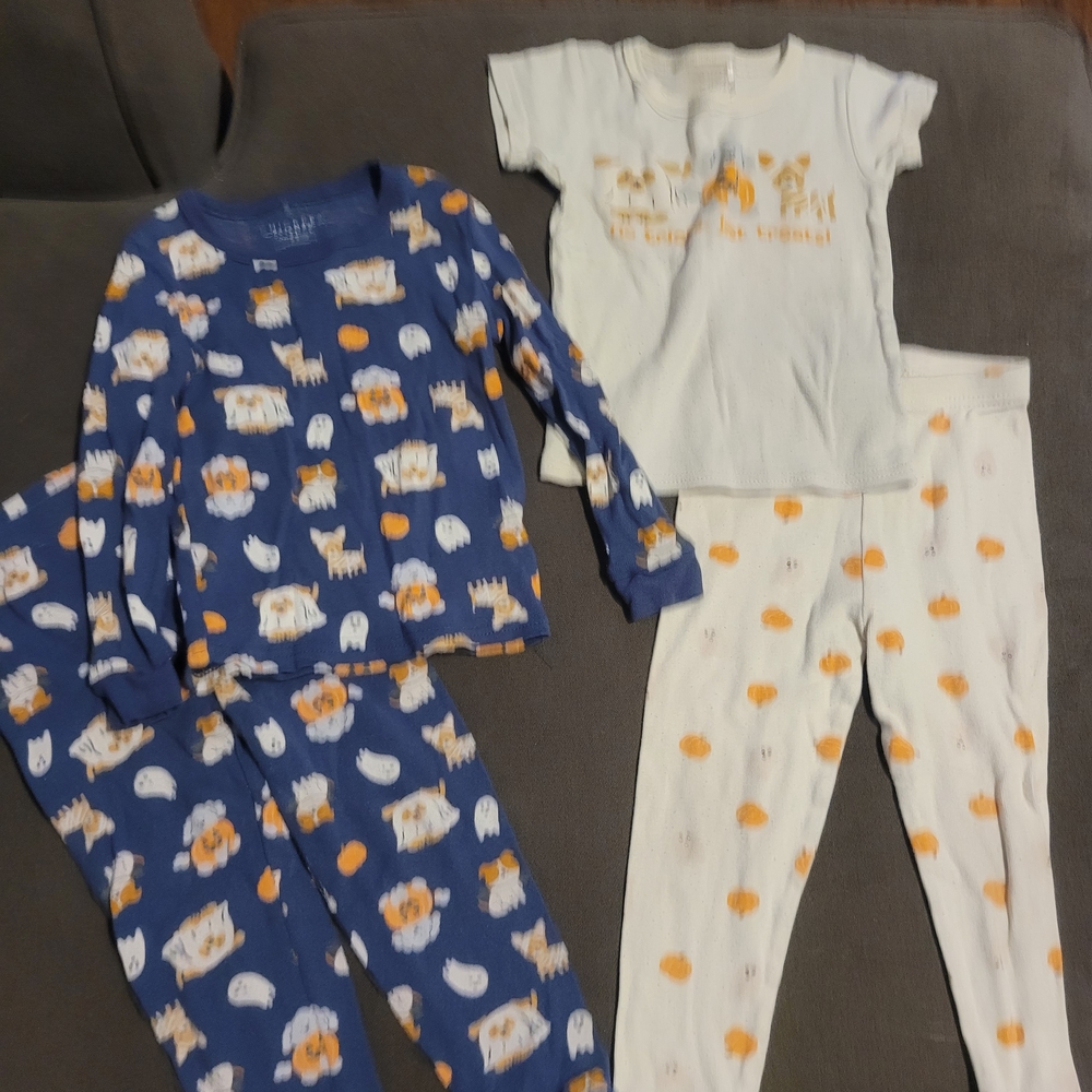 Toddlers Pumpkin Print Pajama Set - Navy & Cream